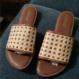 J. McLaughlin Tan and Cream Leather Women's Sandals